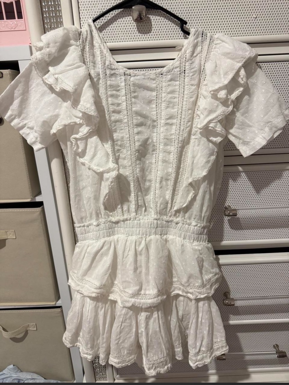 LoveShackFancy White Ruffle Swiss-Dot Mini Dress Natasha